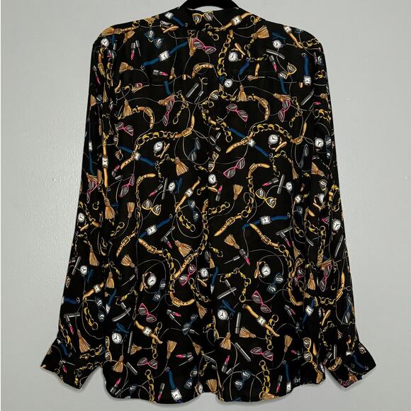 APT 9 XL Blouse Black Roll Tab Sleeve Beauty Chain Accessories Button Pockets - Picture 8 of 8